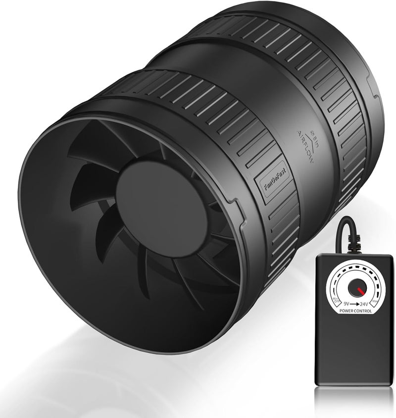 FanGoFast مروحة قنوات داخلية بقطر 6 بوصات بقدرة تدفق هواء 345CFM مع تحكم في السرعة بدون خطوات، مروحة تهوية منخفضة الضوضاء موفرة للطاقة لتعزيز التهوية في خيام الزراعة، ورش العمل، والأقبية. - Image 1